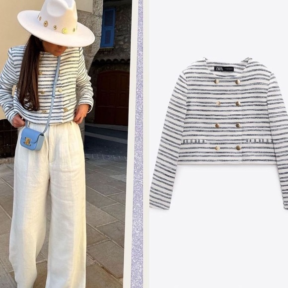 ZARA striped textured cropped blazer blogger favorite - Picture 2 of 10